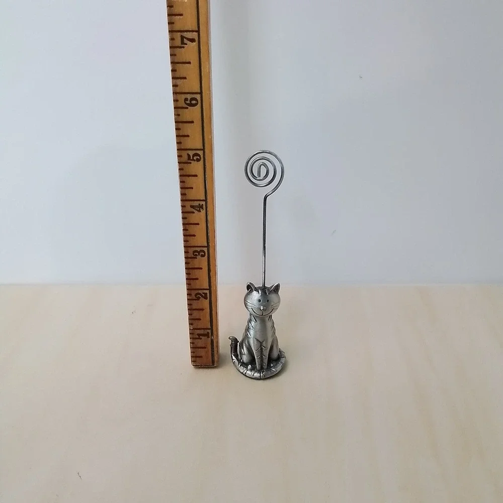 Adorable Sitting Cat Silver Metal Photo Holder Memo Clip Card Stand Trinket‎